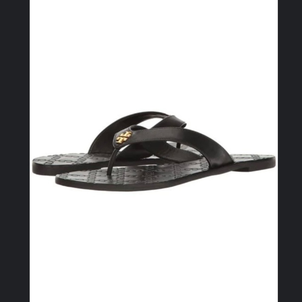 Tory Burch Black Sandals with Gold Logo